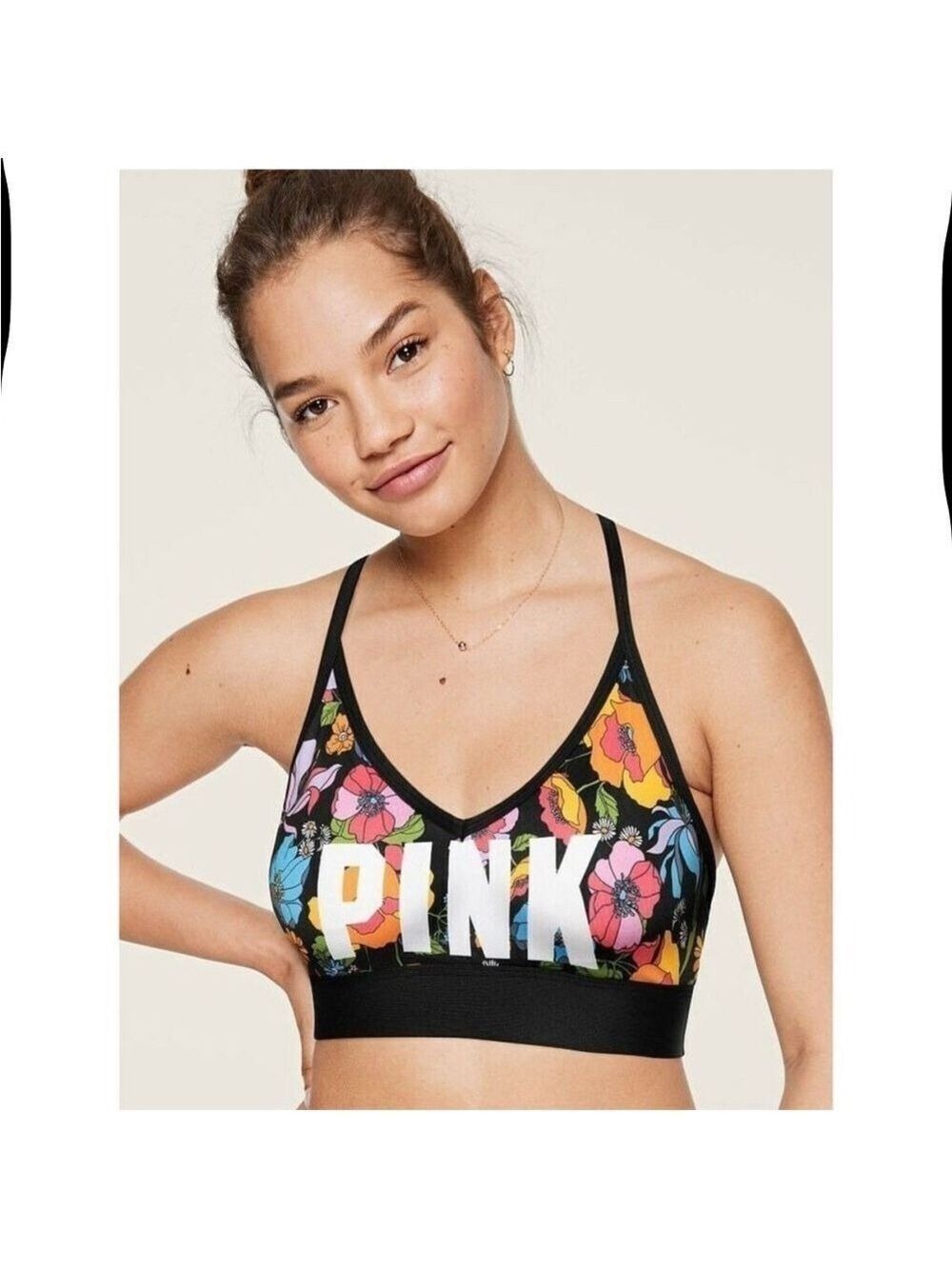 PINK Black Floral Ultimate Lightly Lined Sports Bra Size Small